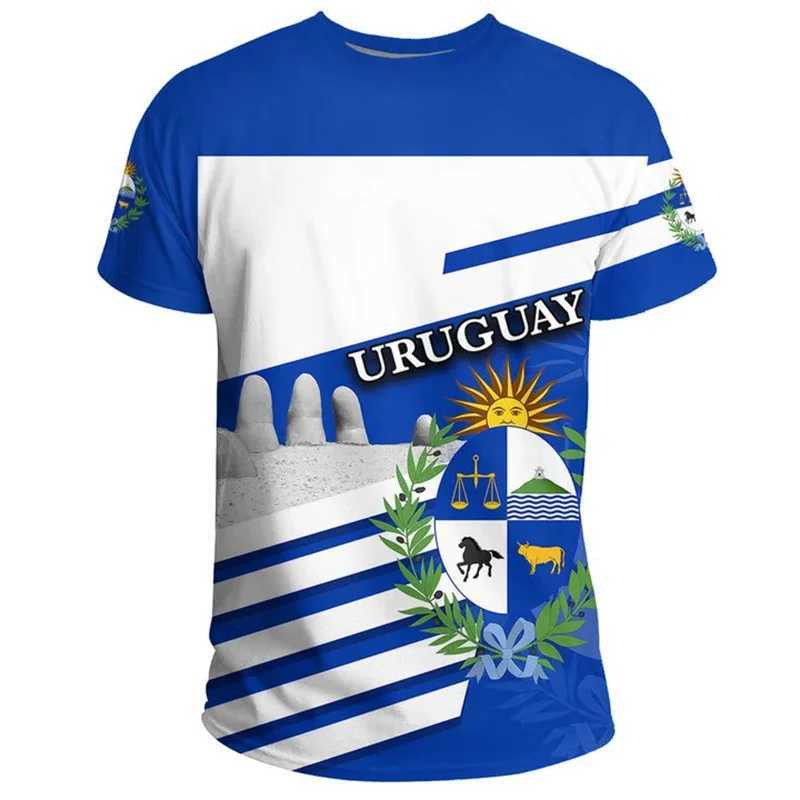 3D The RepublicOf Uruguay Flag Map Print T Shirt Uruguay Coat Of Arms Graphic T-shirts Vintage Short Sleeves Mens Clothing Tops W250211