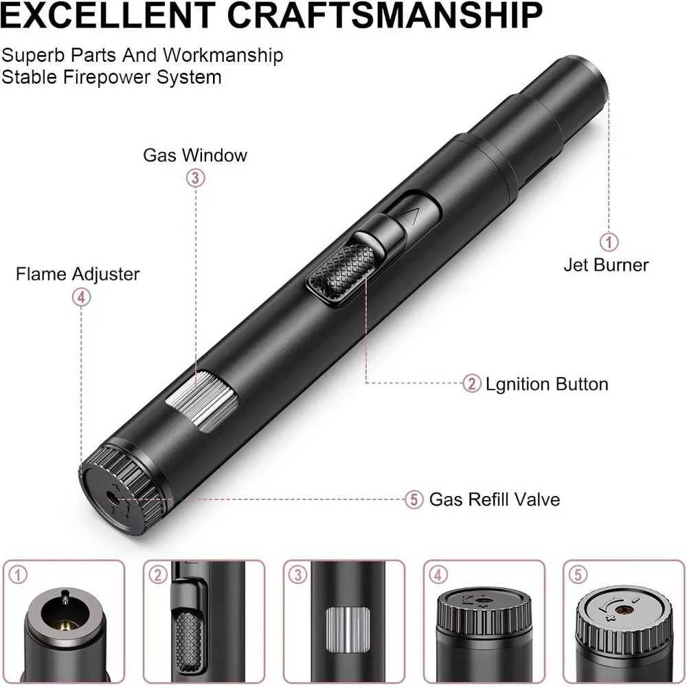 Lighter Windproof Adjustable Jet Flame Butane Refillable Torch Flame Lighter 2 Pack - Butane Not Included Y250210