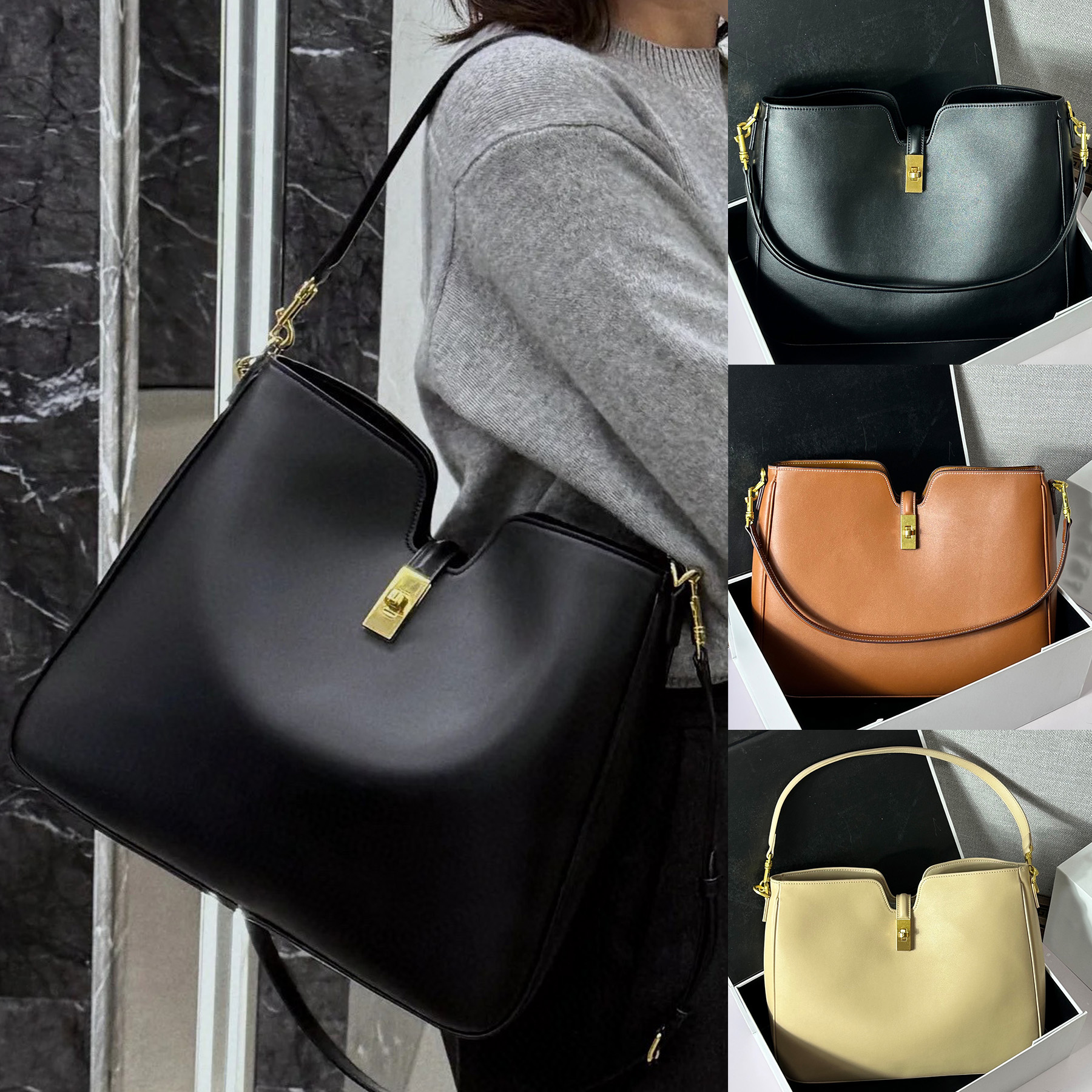 New Camille Soft Bag Luxury Designer Soft Genuine Leather Shoulder Bag Golden Hardware Handbag Zipper Pocket Crossbody Bag Turn Lock Closure Clutch Bag Purse