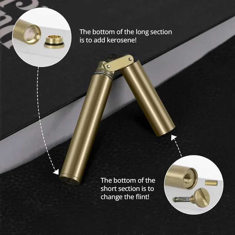 e Copper Trench Lighter Vintage Refillable Windproof Corosene Lighter Unique Shape Cigarette Lighter Gifts for Men Smoking Y250210