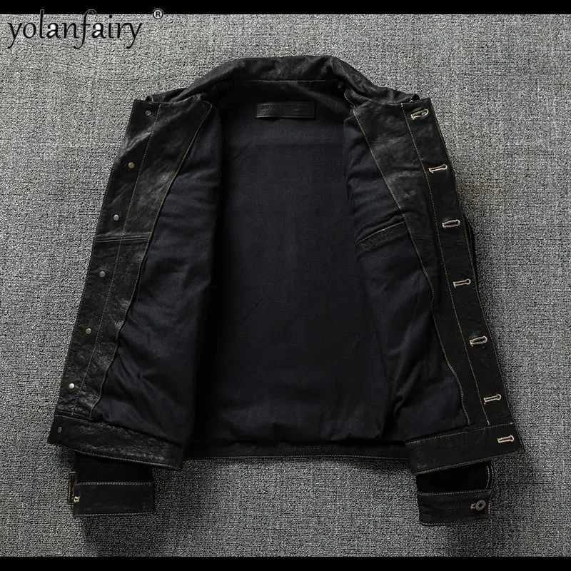 Mens Sheepskin Suede Leather Jacket for Man Slim Fashion Lapel Leather Clothes Men Clothing Short Spring Veste Cuire Homme 250211