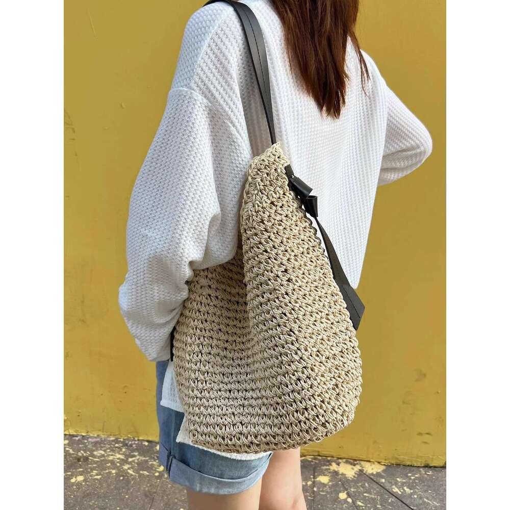 Women's Bags beach bag Knitted bucket for women in summer new high-end, niche, large capacity, lazy style commuting shoulder bag