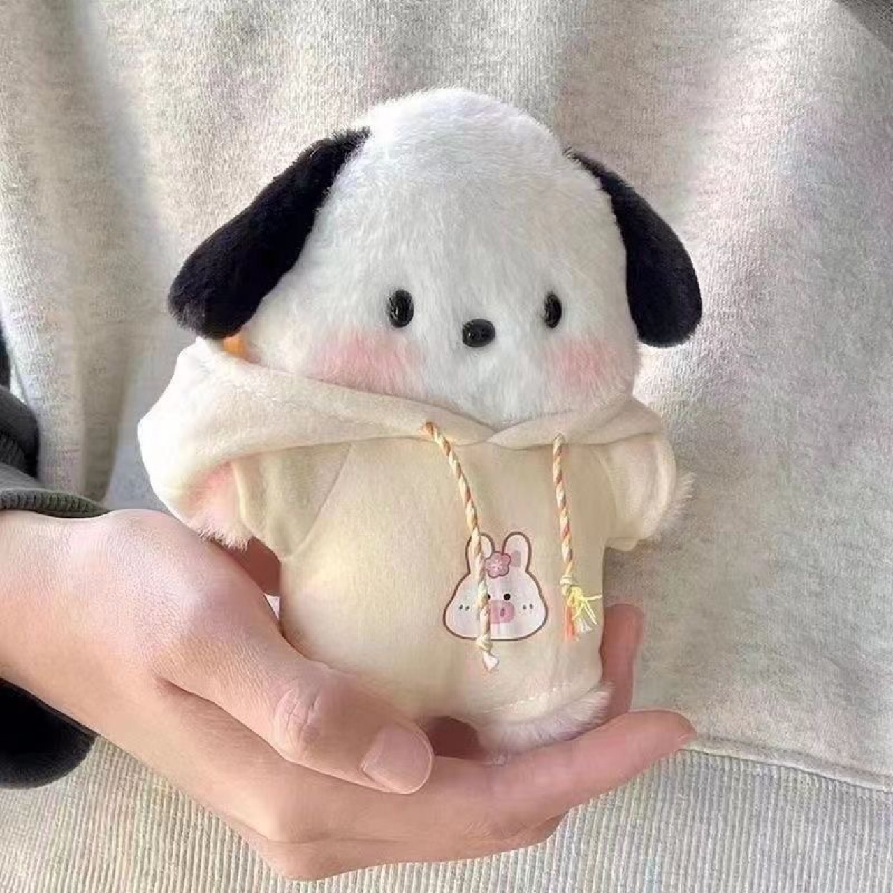 Cute Plush Dog Pouch Hanging Accessory - Pink Cheeky Character for Backpacks & Bags