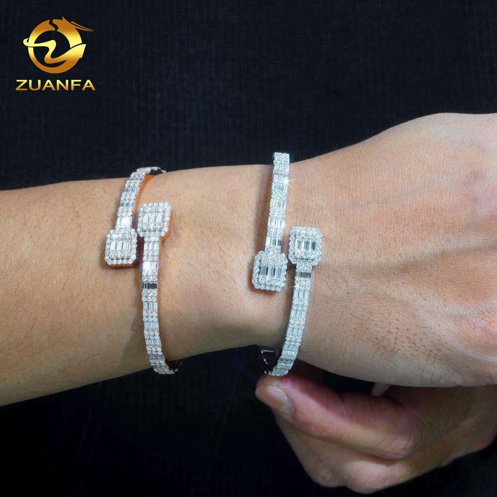 Iced Out Hip Hop Jewelry Cuban Sterg Sier Vvs Moissanite Baguette Cut Dia Cuff Bangle Bracelet Men Wome