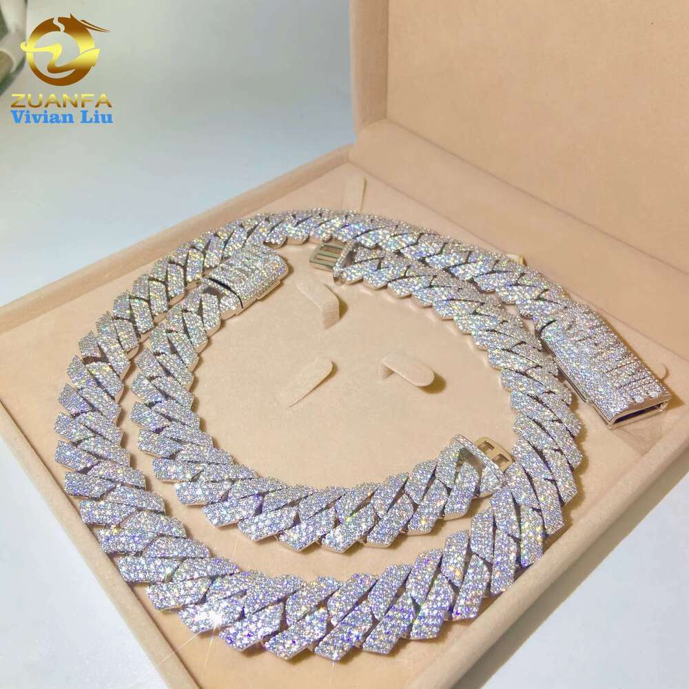 15Mm 18Mm 20Mm Heavy Big Necklace Bracelet Custom Hip Hop Jewelry Moissanite Iced Out Dia Cuban K Chain