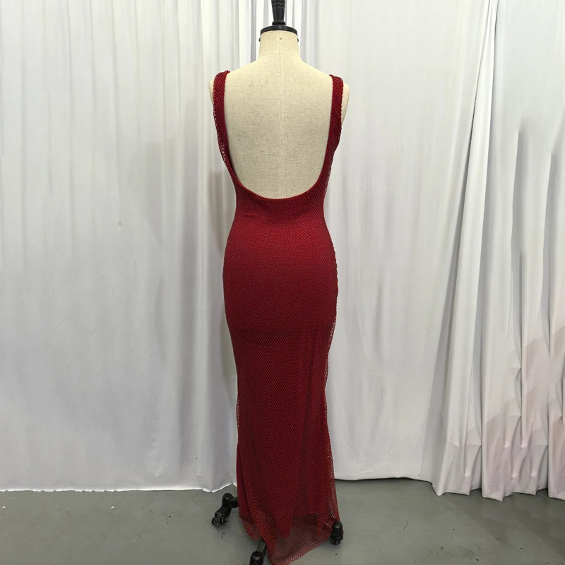 NIDANSSI Diamonds Sequined Glitter Backless Sexy Dress Women Robes Evening Club Party Dress Bodycon Long Summer Dress Vestidos 250210