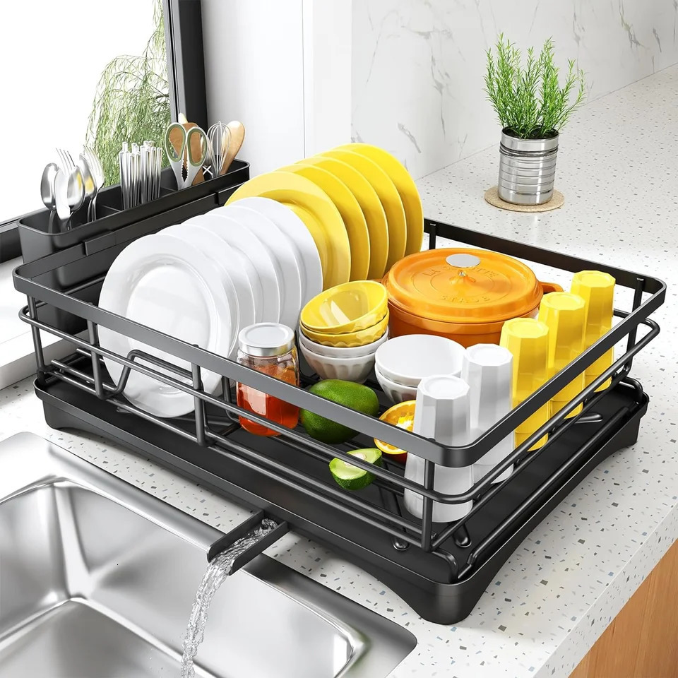 Dish Drying Rack for Kitchen Counter Large Dish Rack with Drainboard Rustproof Dish Drainer with Utensil Holder for Sink 250206