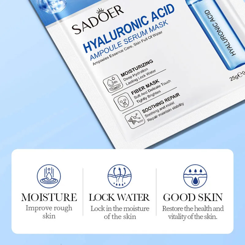 51015pcs SADOER 24K Gold Face Mask Facial Moisturizing Firming Hydrating Vitamin C Hyaluronic Acid Facial Masks Skin Care 250113