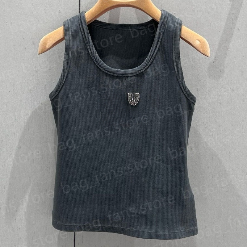 High Quality Designer Tank Tops Women's Summer Holiday top Sleeveless Tops with Beads Fashion New Style 26481