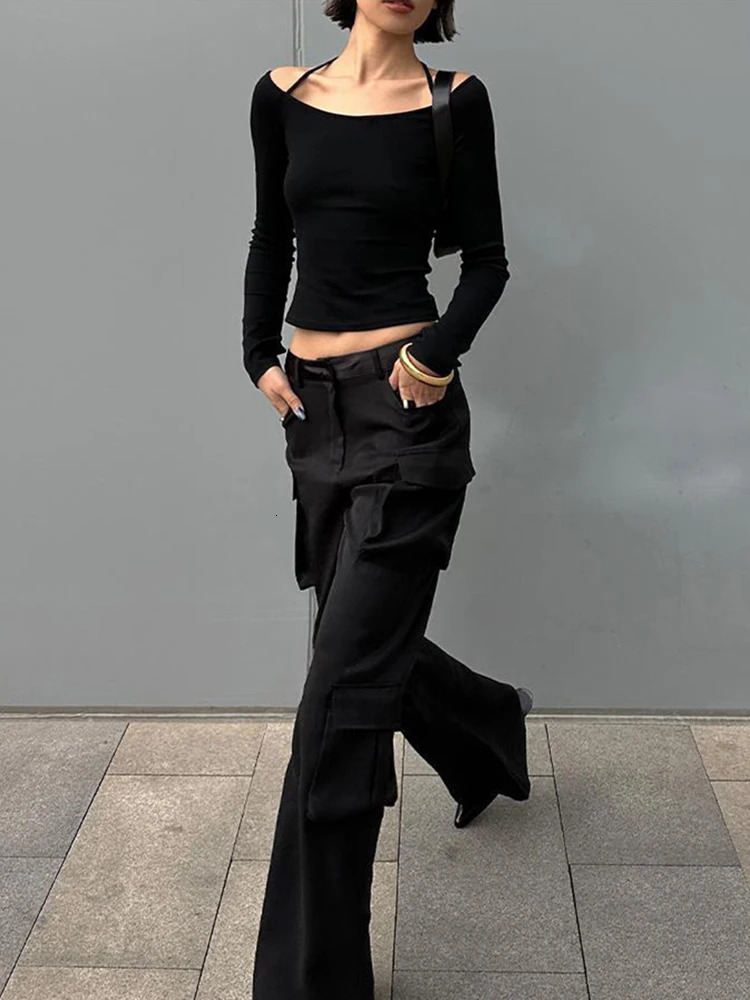 y2k Long Sleeve Black Retro Autumn Slim Tight EGirl Wearing Sleeves Base Clothes roupas 250114