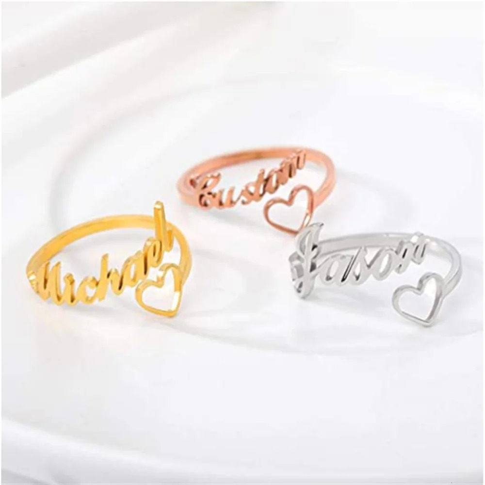 Custom Ring Men Personalized Adjustable Custom Names Heart Ring Stainless Steel Love Wedding Rings for Women Anniversary Jewelry 250110