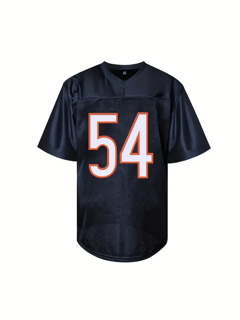 54 Brian Urlacher Comfy V-Neck Jersey Navy Blue Mesh Embroidery for Training and Competition Breathable Moisture-Wicking American Football Shirt Free 