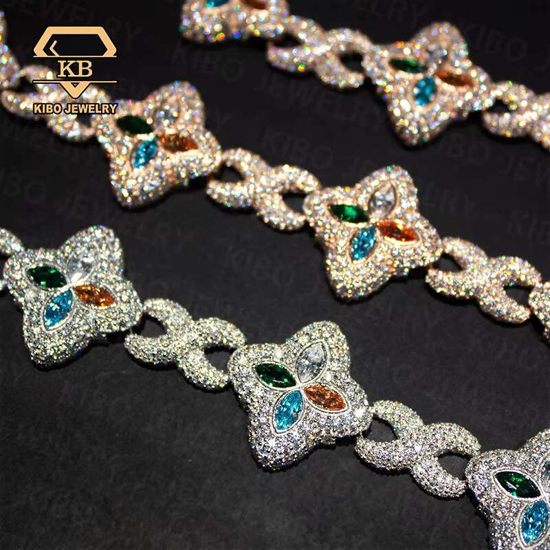 Fashion Hip-Hop Accessory 22Mm Rose Gold Sterg Sier Colorful Pyroxene Clover Infinite Chain
