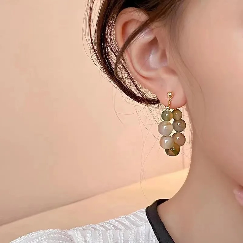 Chinese Style Colorful Beaded Jade Earrings for Women Female High-End Temperament Earrings Ethnic Jewelry 250110