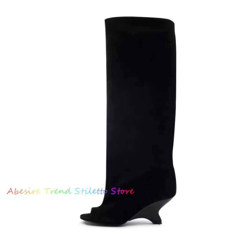 New Women's Suede Fish Mouth Wedge Heel Hot Boots - Summer Hollow Cool Spicy Girl, Height Increasing Tube Stacking, 2024
