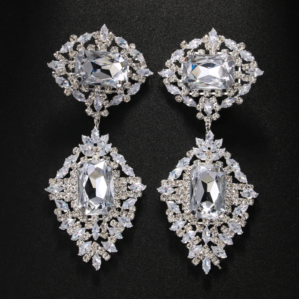 Exaggerated Earrings 2PCS/LOT Big Earrings Rhinestones Jewelry Vintage Accessories for Women