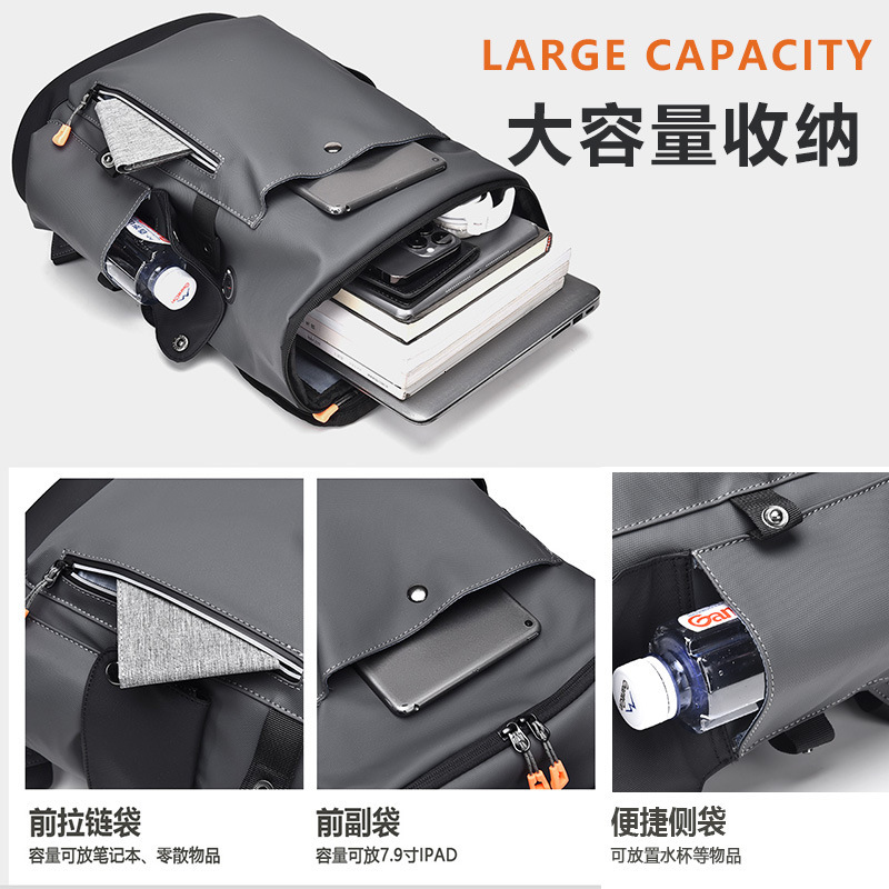 Bag New Business Backpack For Men, Large Capacity Travel Computer Workwear Functional Bag, Trendy PU Leather