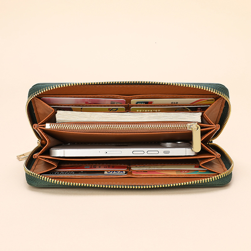 New Oil Wax Pattern Cowhide Women's Zipper Wallet Long Genuine Leather Large Capacity Handbag swissmilitary