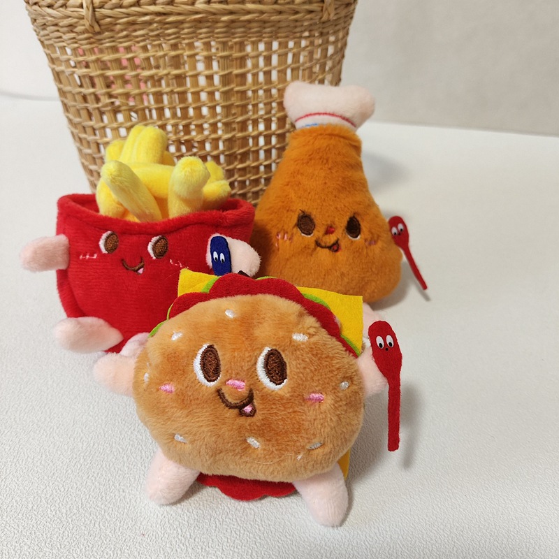 Cute Plush Burger Fries Keychain - Toy Accessory for Bags