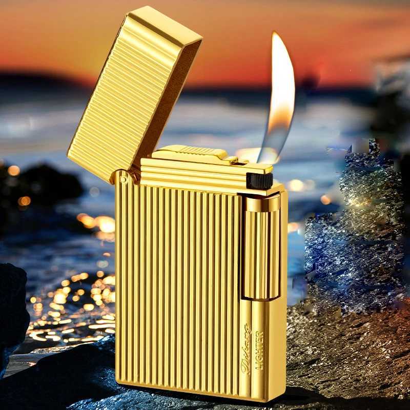 Metal Stripe Loud Lighter Unusual Lighters Cigarette Lighter Creative Wheel Lighter Butane Gas Lighter Open Fire Square LighterT250211