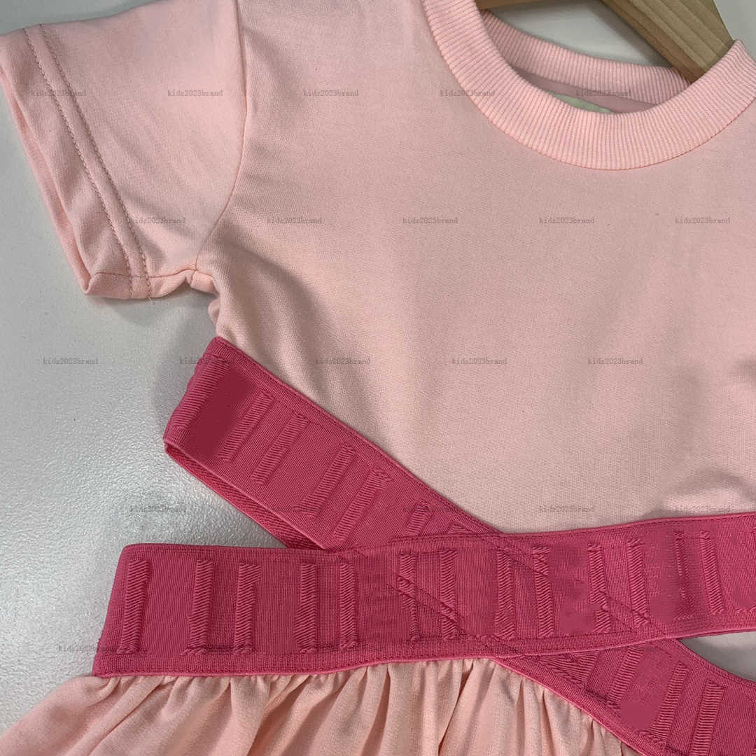 2025 fashion deisgner children's drop waist dress pink summer girls pleated skirt newly cotton sports dresses short sleeves skirts high end pricesses dress 90-150cm