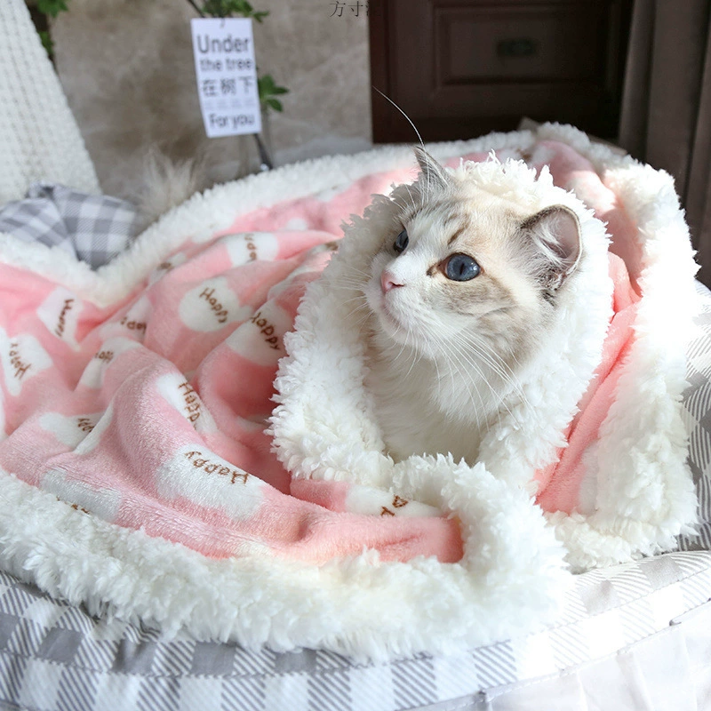 Winter Warm Pet Blanket Double layer Thickened Velvet Dog Mat Cat Blanket Small Blanket Quilt