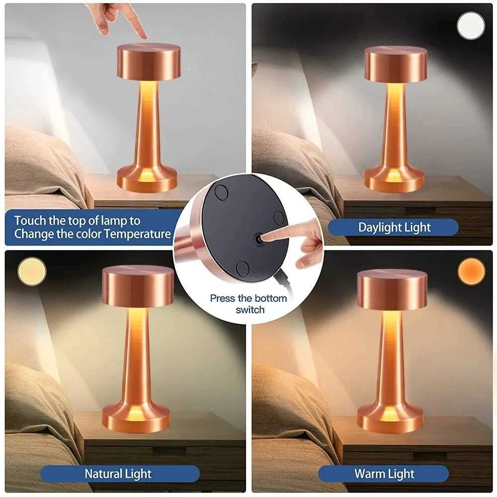 LED Table Light 3 Color Retro Coffee Table Lamp Touch Bar Desktop Decorative Lamp Sensor Rechargeable Night Light For Bedroom Z250211
