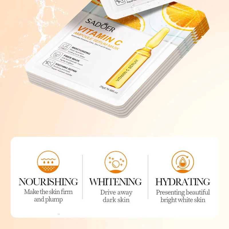 51015pcs SADOER 24K Gold Face Mask Facial Moisturizing Firming Hydrating Vitamin C Hyaluronic Acid Facial Masks Skin Care 250113