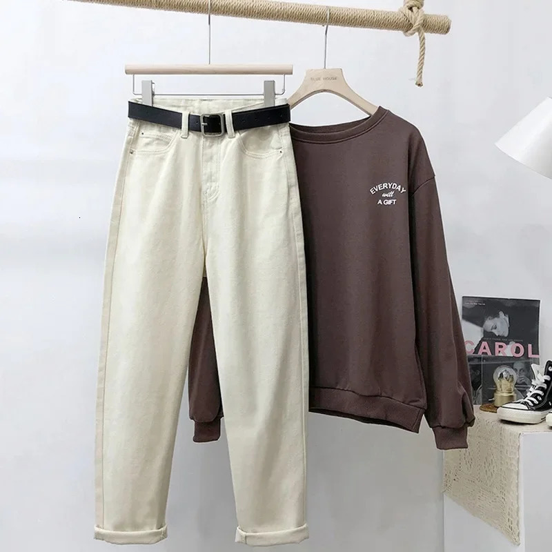 Spring Autumn Korean Style Petite StraightLeg Jeans HighWaisted Slimming Womens Clothing Harelot Slim Fit Denim Pants Z260313