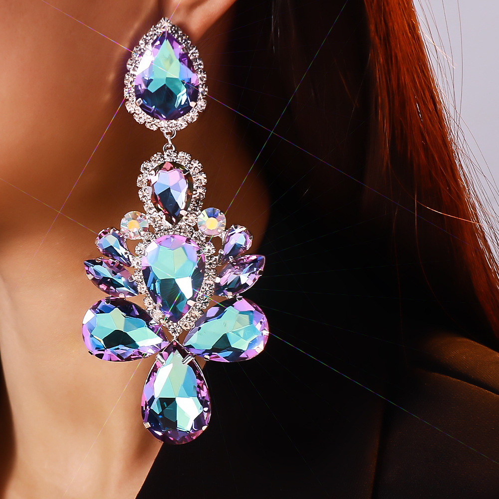 Exaggerated Earrings 2PCS/LOT Exaggerated Rhinestones Jewelry High-End Stage Accessories for Women For Party