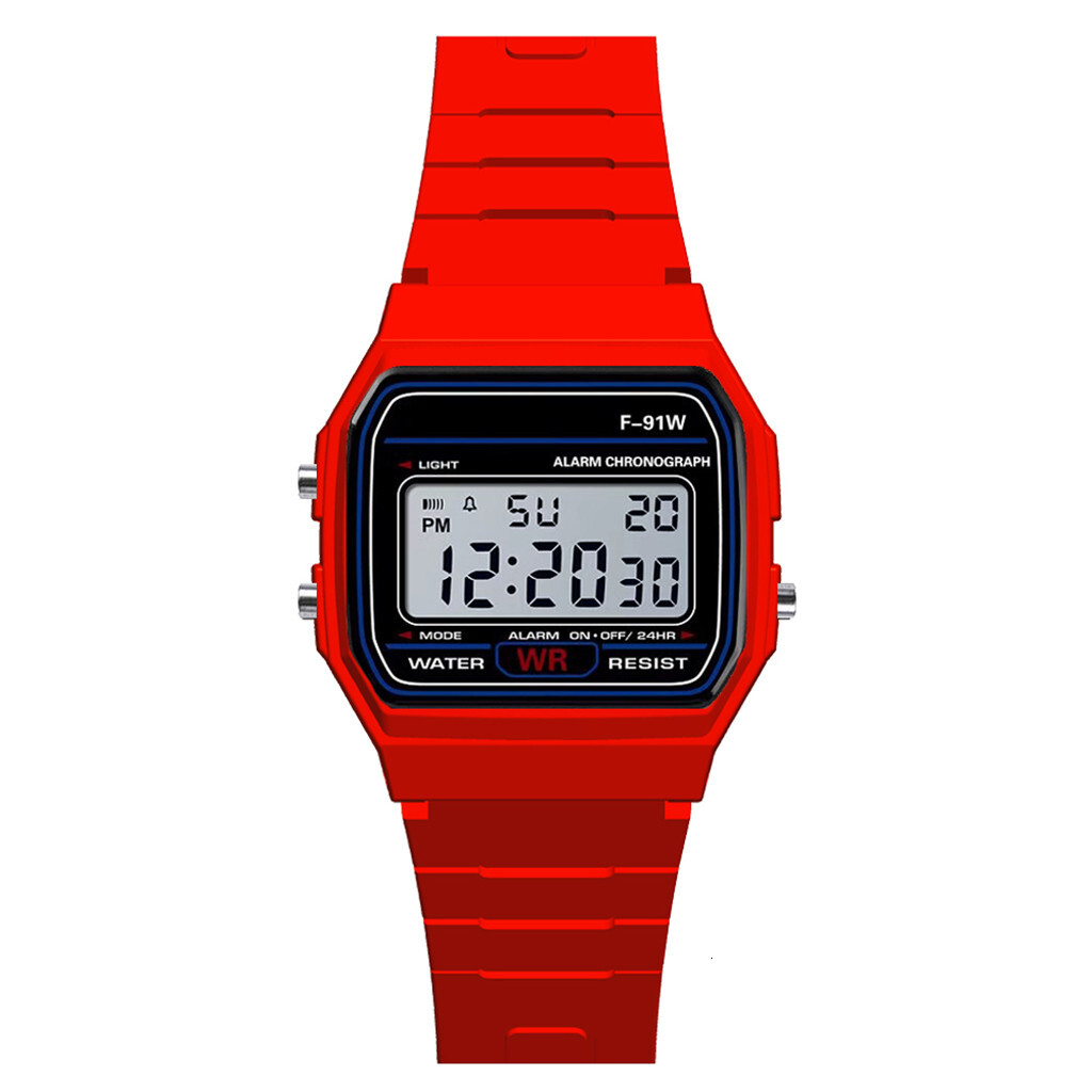 F91W Colorful LED Digital Watch for Men Women Silicone Strap Wristwatches for Couple Sports Square Wrist Band Clock Ladies Gift