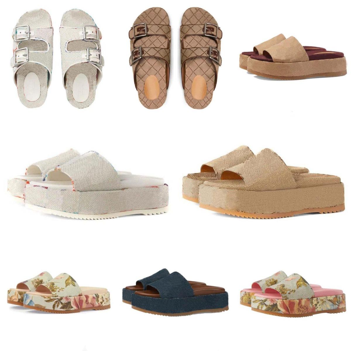 Designer Slippers Womens Summer Sandals Fashion Canvas Flat Mules Platform High Heel Sandal Platform Sliders Shoes