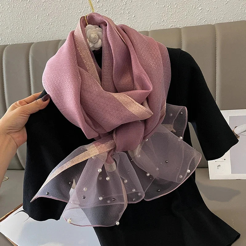 2024 Women Fashion Scarf Plain Solid Silk Linen Shawls Summer Lady Bandanas Foulard Hijab 250110