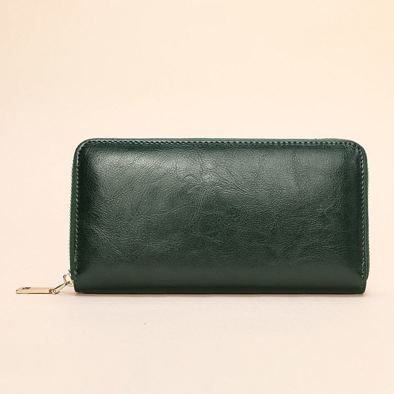 New Oil Wax Pattern Cowhide Women's Zipper Wallet Long Genuine Leather Large Capacity Handbag swissmilitary