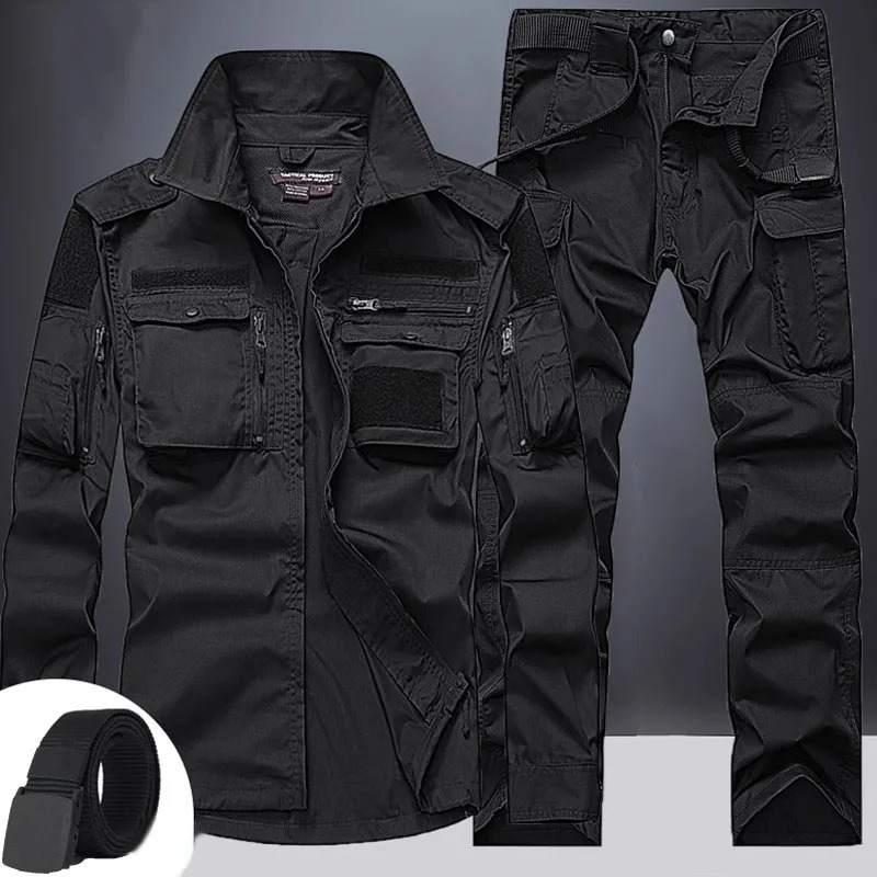 Summer Tactical Sets Mens Outdoor Breathable Multiple Pockets Combat Training Military Long Sleeve Shirts Cargo Pants Suits Men 250210