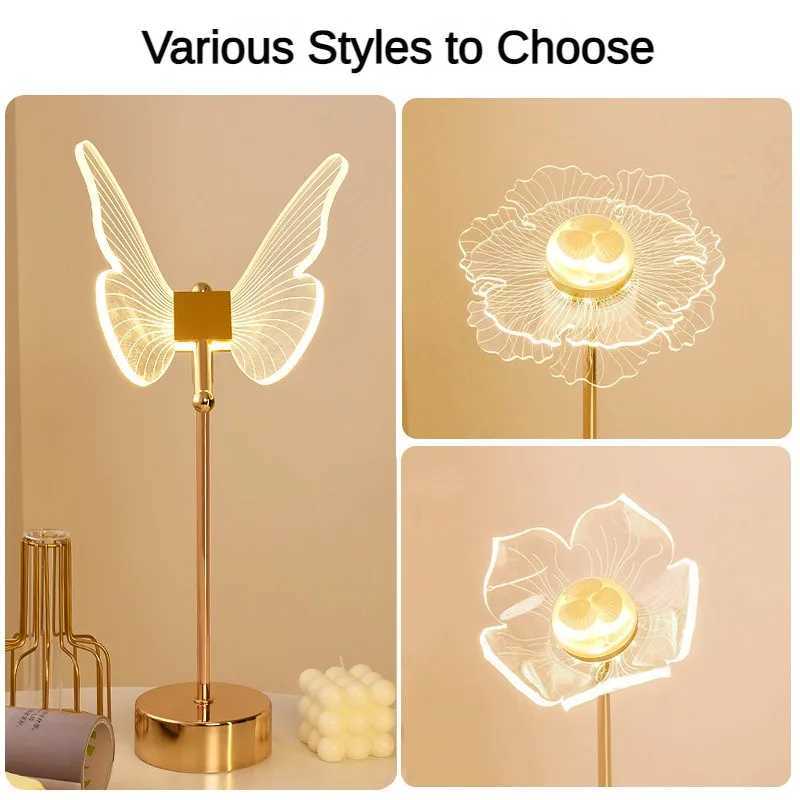Table Lamp Retro Gold Acrylic Butterfly LED Desk Lamp Hotel Villa Art Decor LED Table Light Living Room Bedside LED Night Lights Z250211