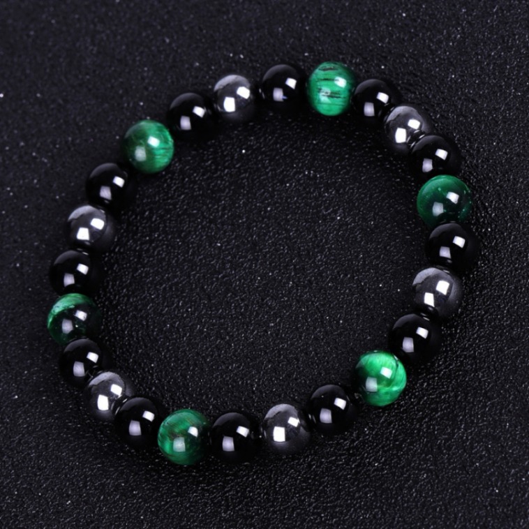 Strand Hematite Tiger Eye Black Onyx Beaded Bracelet Natural Stone Bead Bracelets Wristband for Men Women Fashion Jewelry