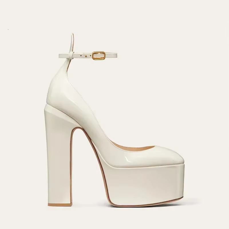 2024New Brand Women's Super High Heel Fashion Thick Sole Leather Bridal Wedding Party Shoes Women Summer
