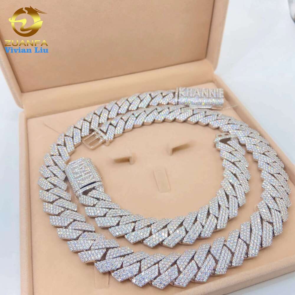 15Mm 18Mm 20Mm Heavy Big Necklace Bracelet Custom Hip Hop Jewelry Moissanite Iced Out Dia Cuban K Chain