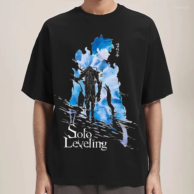 Men's T Shirts Vintage Anime Print Solo Leveling T-shirt Men Women Cotton Shirt Beru And Sung Jin-woo Streetwear Crew Neck Tops