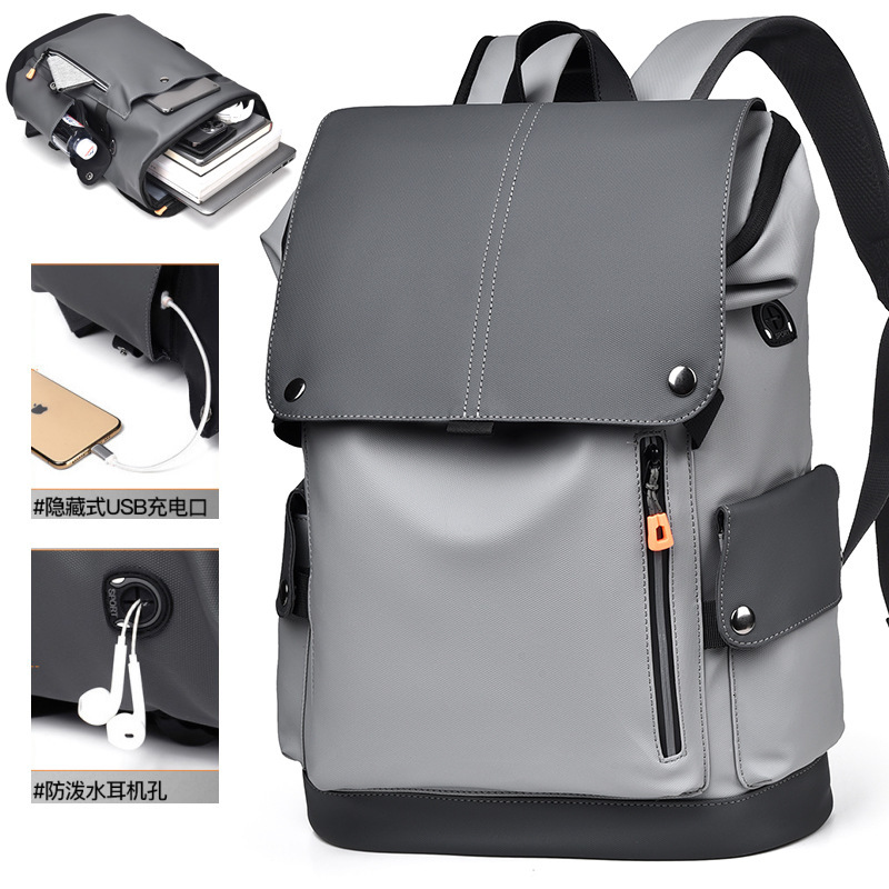 Bag New Business Backpack For Men, Large Capacity Travel Computer Workwear Functional Bag, Trendy PU Leather