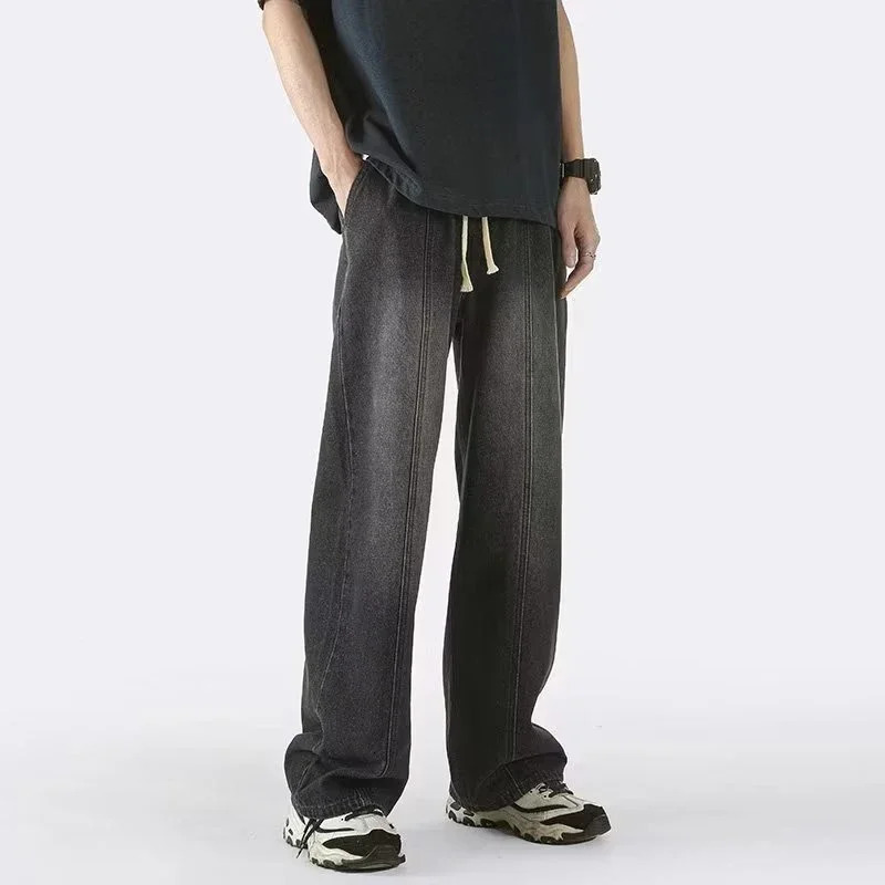 Autumn Drawstring Baggy Y2K Jeans For Men High Street Straight Wideleg Denim Trousers Vintage Washed Jean Hombre Pantalones w250210
