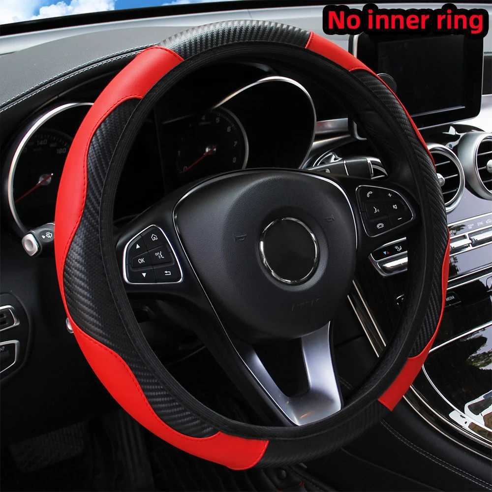 Carbon Fiber PU Leather Car without Inner Ring Steering Wheel Cover Automotive Supplies Suitable for 14.5-15 Inches R250603