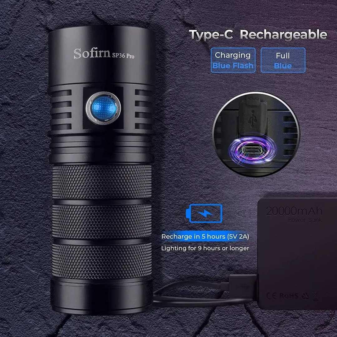 Sofirn SP36 Pro 8000lm Power LED Flashlight 4 * SST40 USB C Charging 18650 Flashlight Z250325