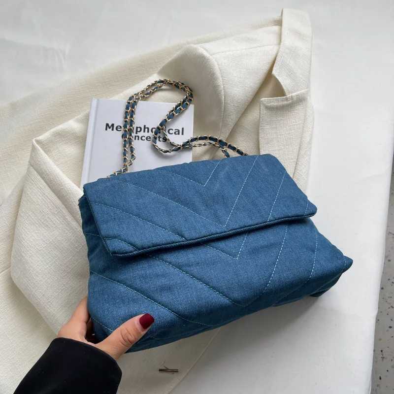 Handbag Woman Fi Luxury Denim Blue Shoulder Bag Briefcase Messenger Bags Large Capacity Work Study Street Tote Bag PursesXJ250211