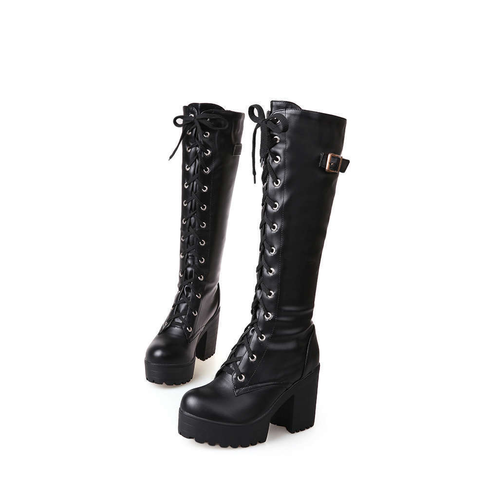 Boots High Quality Sexy Winter Boot Thigh Lace Up Knee Corium Women Heels Retro Knight 230818