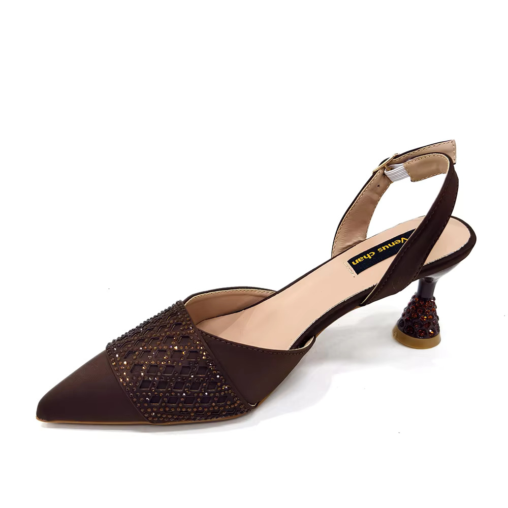 Venus Chan 2025 Fashion Brown Color Women's Party Shoes Bag Set With Elegant Dia Butterfly Design - Stylish And Chic 250318