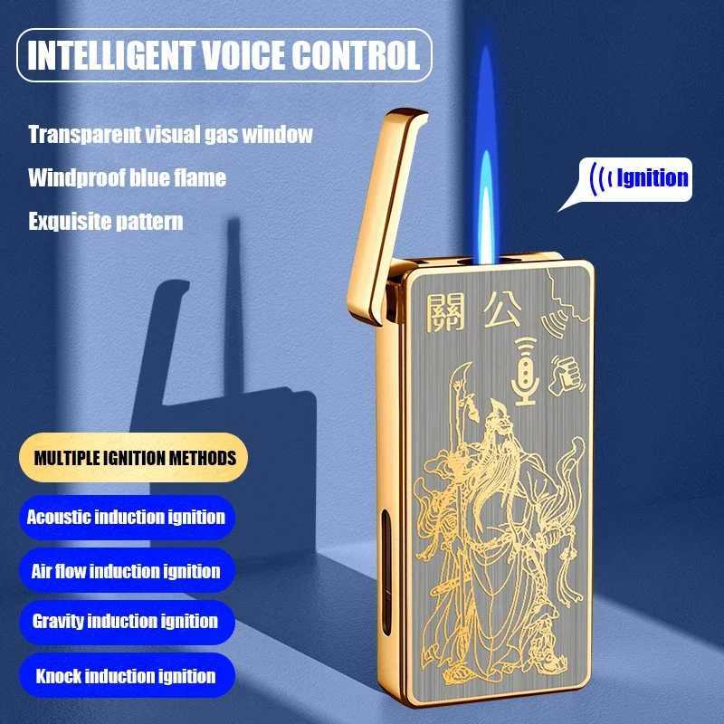 Intelligent Voice-Activated Windproof Flame Lighter Airflow Gravity Sensing Knock Ignition Visual Gas Window Men Gadgett250211 W260202