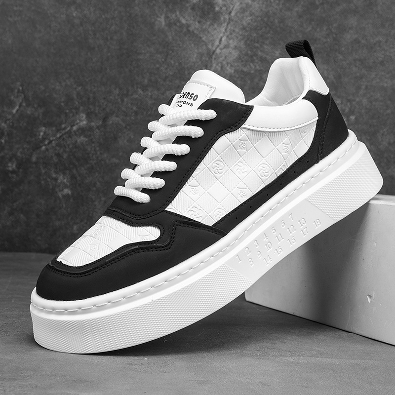 Men's shoes autumn fashion brand with niche original printed leather board shoes youth sports increase small white shoes