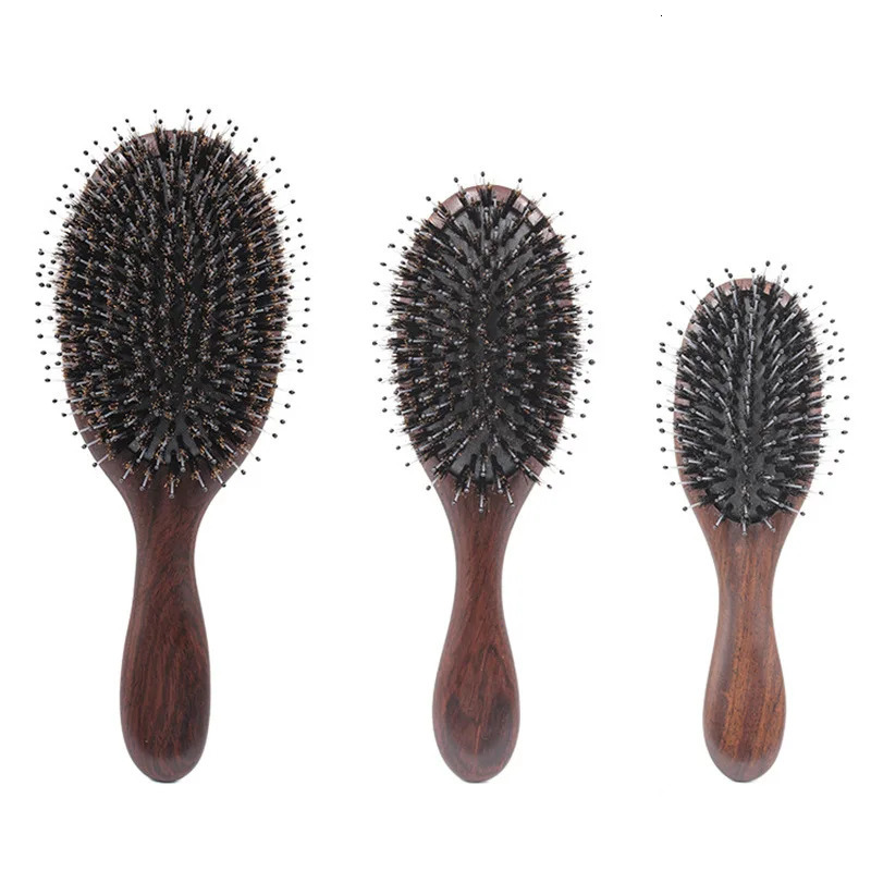 Arrival Hair Brush Wood Handle Boar Bristle Beard Comb Styling Detangling Straighten Brown Lotus Boar Bristles Massage Comb 250113